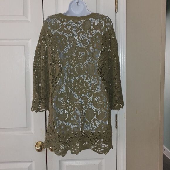 Ruff Hewn Army Green Lace Top With Beaded Tassels Sz - Picture 4 of 7